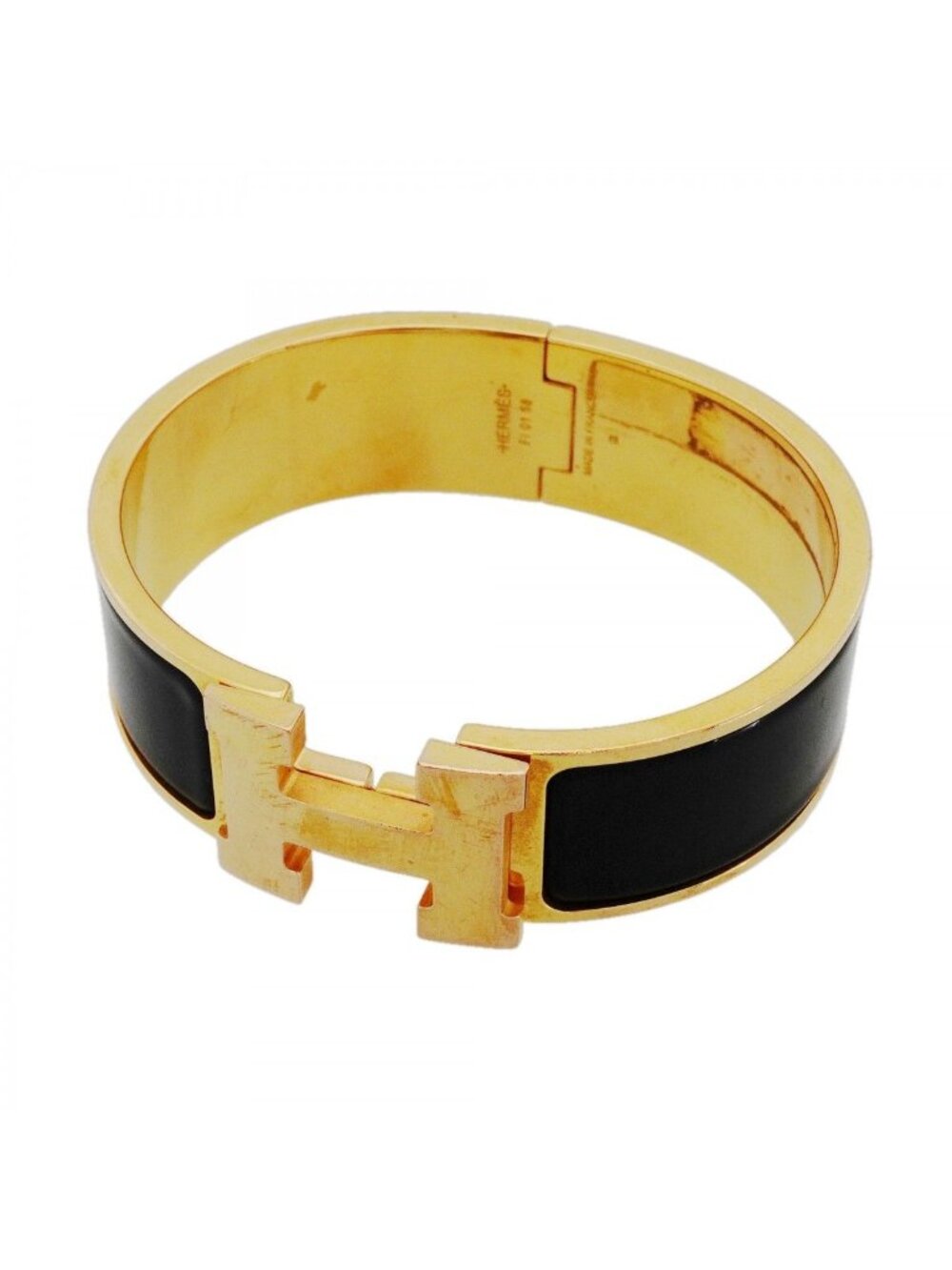 Hermes Bangle Clic Clac GM Gold Plated Black Cles Dies Bracelet